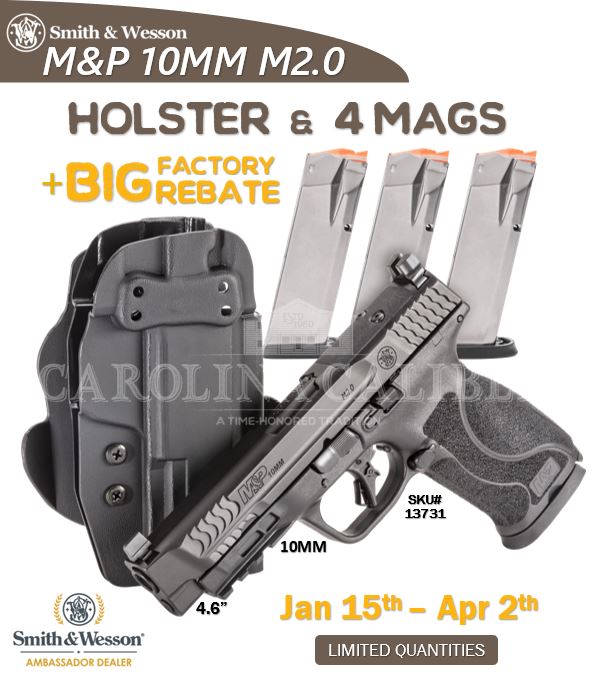 S&W M&P10MM M2.0 10MM BLACK 4.6″ 13731 HOLSTER + 4 MAGS BUNDLE